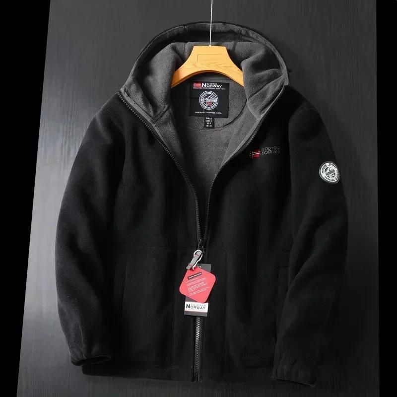 Winter Men's Fleece Jacket British Street Thickened Polar Fleece Hooded Jacket Casual Plus Size Cold-proof Warm Pocket Coat