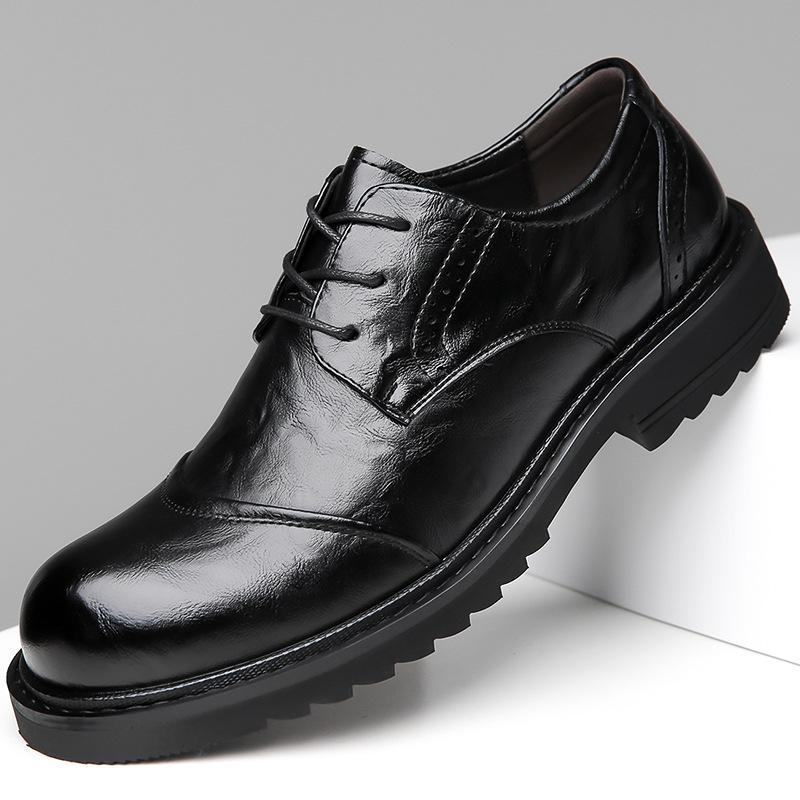 ModeFrühling und Herbst Neu Rundkopf Britischer Stil Plateauschuhe für Herren Mode Lässig Leder Herrenkleiderschuhe