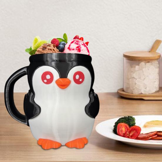 Ice Cream Pint Holder 3D Printed Penguin Ice Cream Pint Cozy with Handle And Spoon Leak Proof Popsicle Cozy Beer Can Cup Sleeve