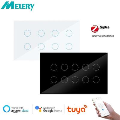 Melery Zigbee Smart Light Switch Wall  Mounted Touch 8/10Gang Glass Panel with Alexa Google Home (Hub Required Signal Repeater)