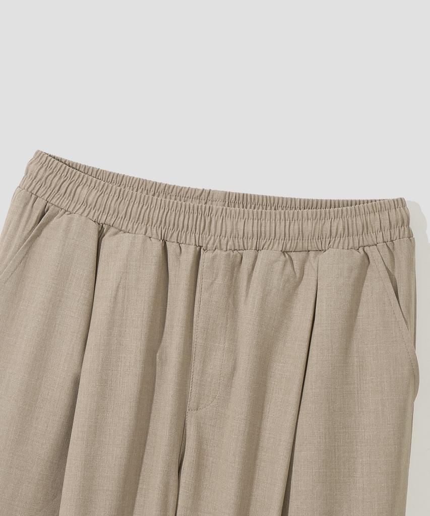 AGOD Single-Pleat Wide Elastic Waist Slacks [Beige]