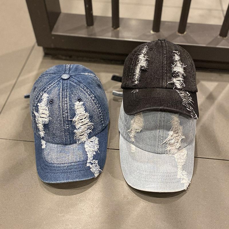 Washed Denim Baseball Caps Women Vintage Holed Distressed Cap Fashion Sports Denim Hats Plain Women Men Dad Caps