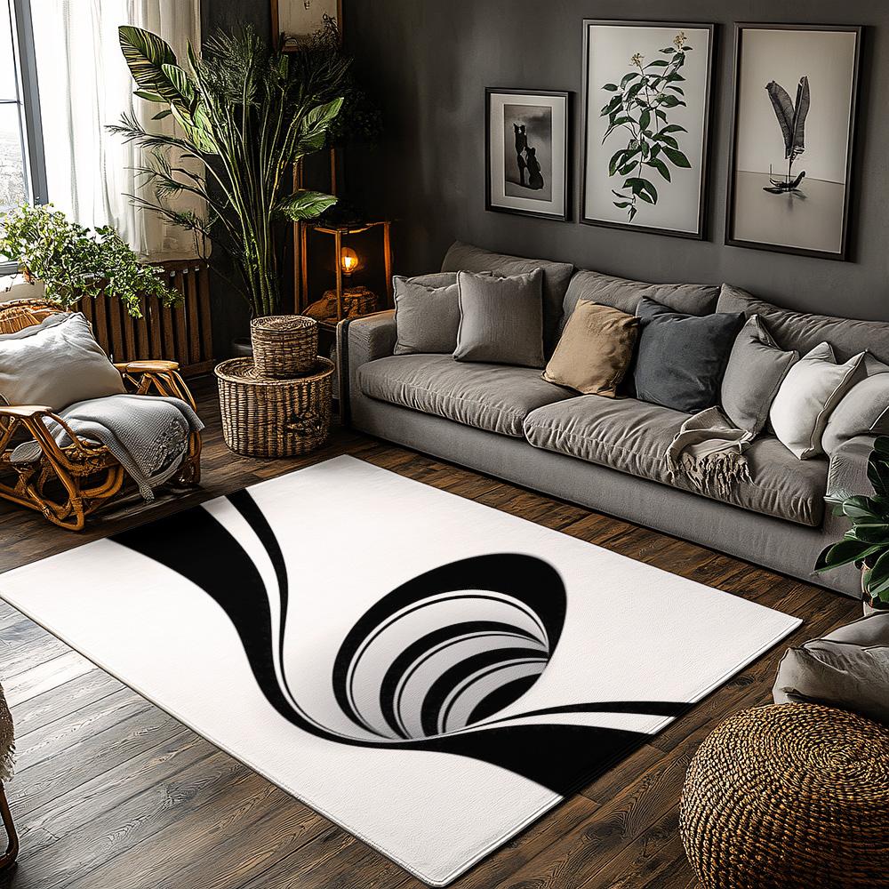 

Tuniu Black White Abstract Warp Hole Floor Carpet Rug Mat for Living Room Bedroom Home Decor 50cm x 80cm