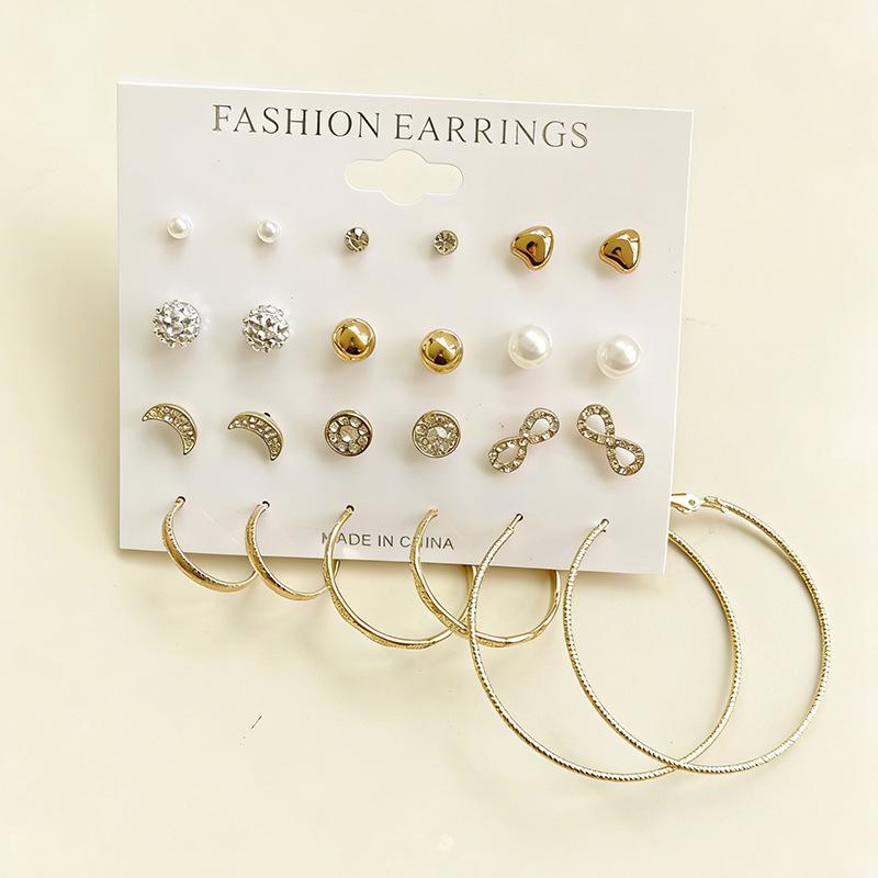Rhinestone and Pearl Geometric Stainless Steel Earrings Set