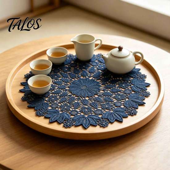 Kitchen Utensil Pads Round Lace Doily, Dark Blue Floral Placemat, Embroidered Table Doilies Mat, Heat-resistant for Home Decoration Dish Mats