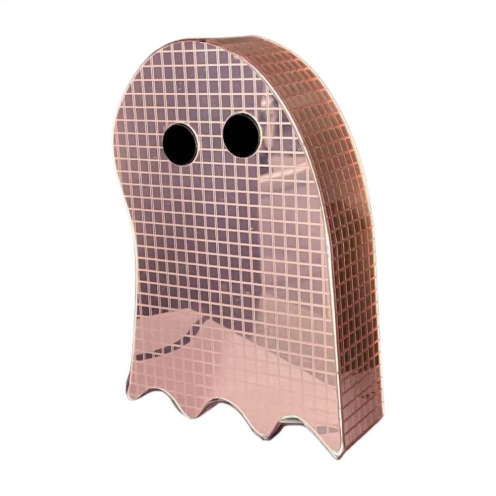 Glitter Disco Ghost Mirror Decor Sparkling Halloween Tabletop Sign for Bedroom, Bookshelf, Party Spooky Reflective Decoration