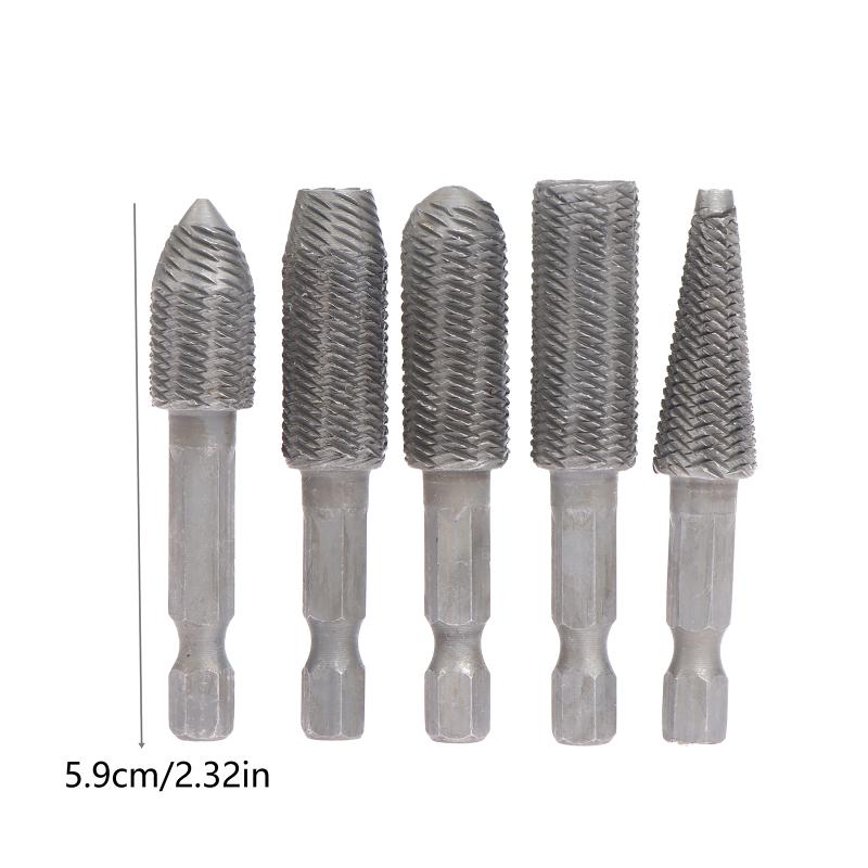 5Pcs/Set Hex Shank Head Tungsten Carbide Steel Rotary Burr Die Grinder Bit Shank Carving Kit For Mold Polishing Grinding Tool