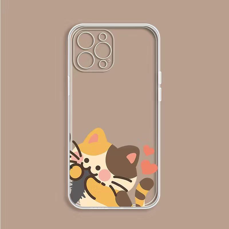 Cute Cat Couple Phone Case For IPhone 15 14 13 12 11 Pro Max Mini X XR 7 8 SE Plus SE20 Kawaii Cartoon Animal Spotted Cat Covers