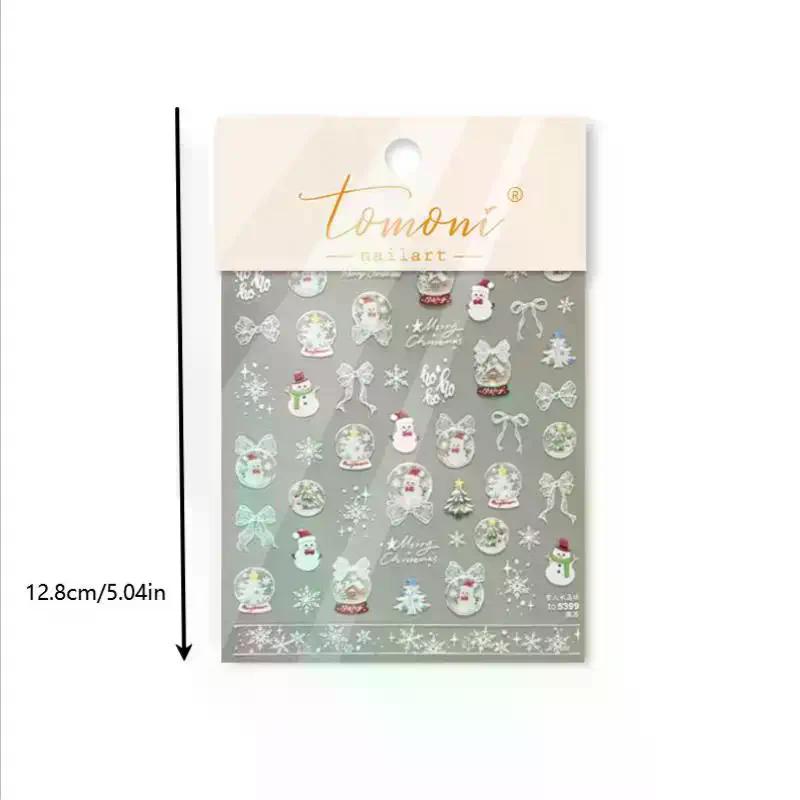 Christmas Snowman Nail Art Stickers Winter Fresh Nail Stickers White Snow Crystal Ball Ornament Stickers
