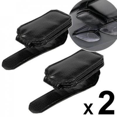 2x Real Leather Car Sun Visor Glasses Sunglasses Card Storage Holder Clips Case