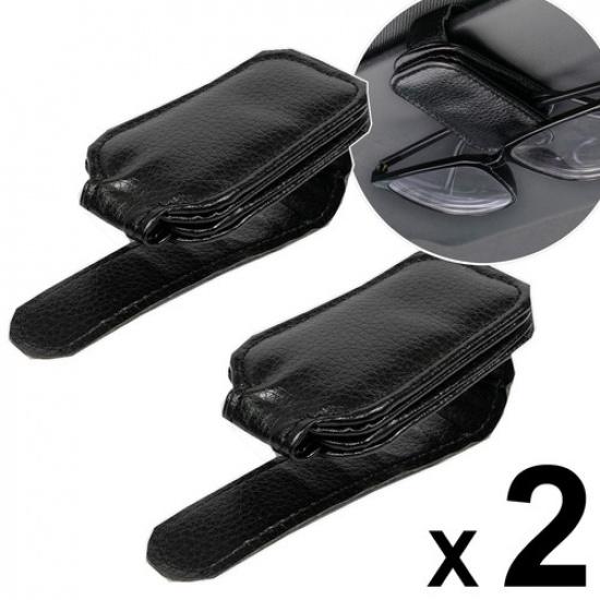 

Real Leather Car Sun Visor Glasses Sunglasses Card Storage Holder Clips Case US