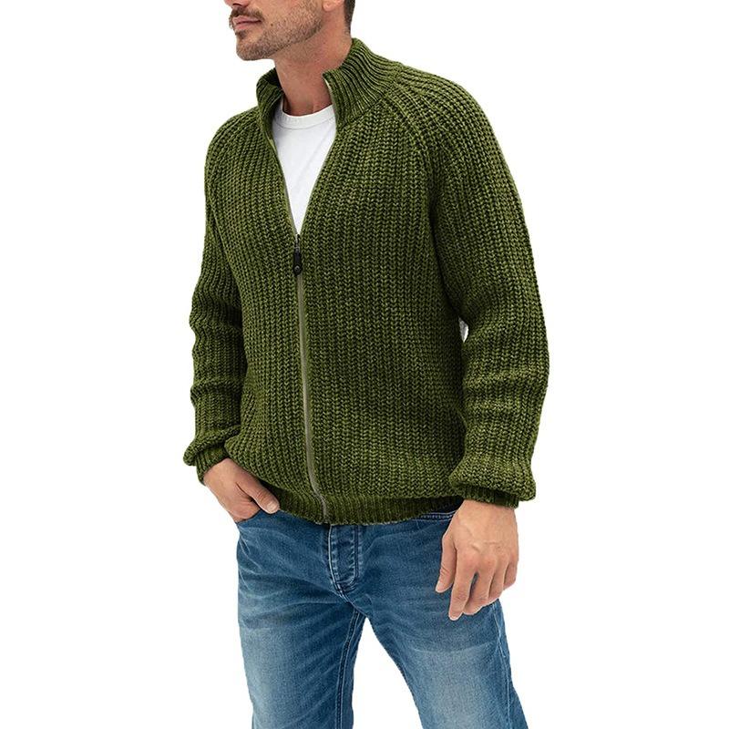

2025 Winter Sweater Cardigan Men s Solid Color Zipper High Neck Knitted Jacket M