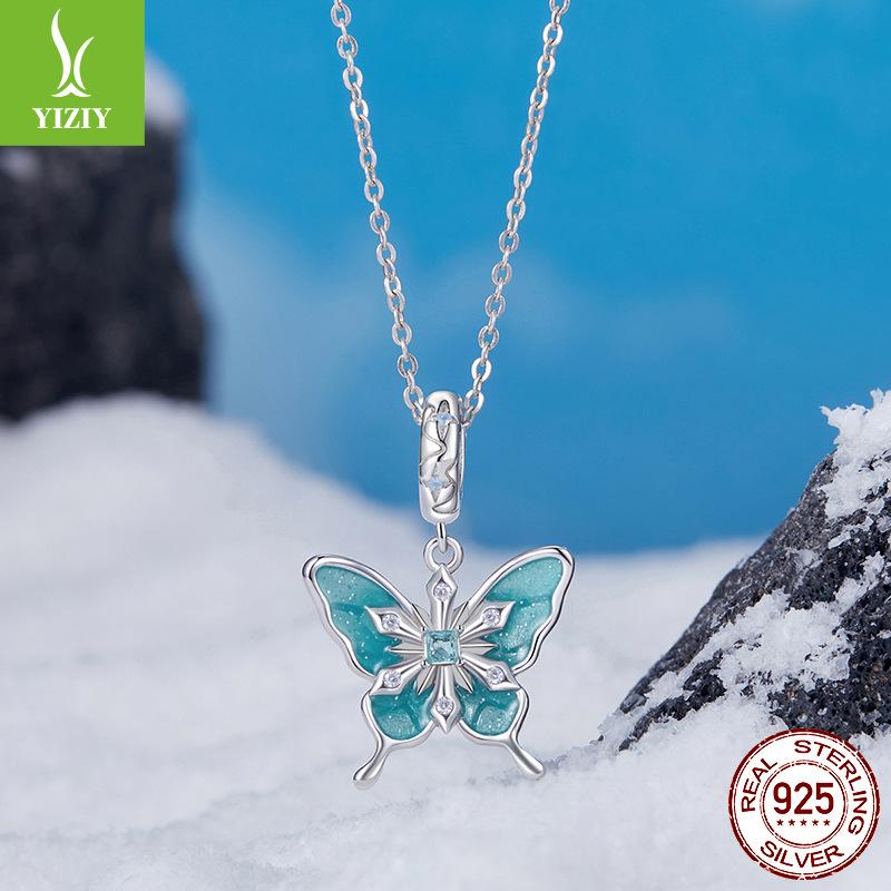 Snowflake Butterfly Pendant S925 Sterling Silver, Niche Premium Light Luxury Diy Bracelet Beaded Accessories