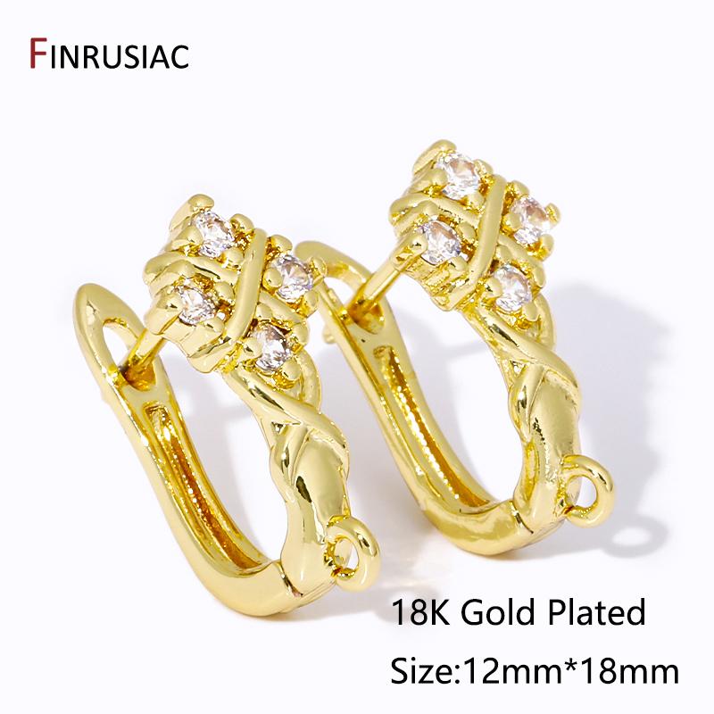 18K Gold Plated Brass Inlaid Zircon Earwires Fixtures,Hollow Shvenzy Earring Hooks Clasps For DIY Earring Making Findings