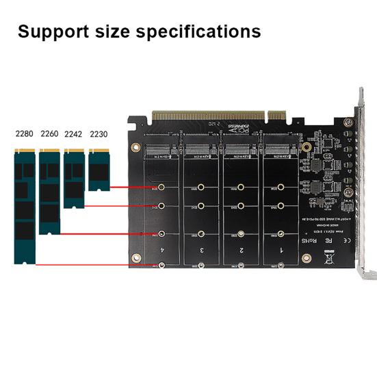 NVME M.2 MKEY SSD to PCIE X16 Adapter Card High Speed Raid-Card 4 Port SSD Array Card for Motherboard PCIe x16 Controller Expansion Card