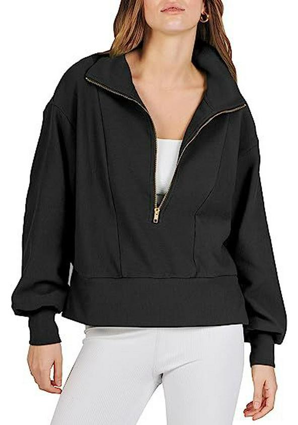 2025 Autumn European & American Women's Loose Zipper-Neck Long Sleeve Hoodie