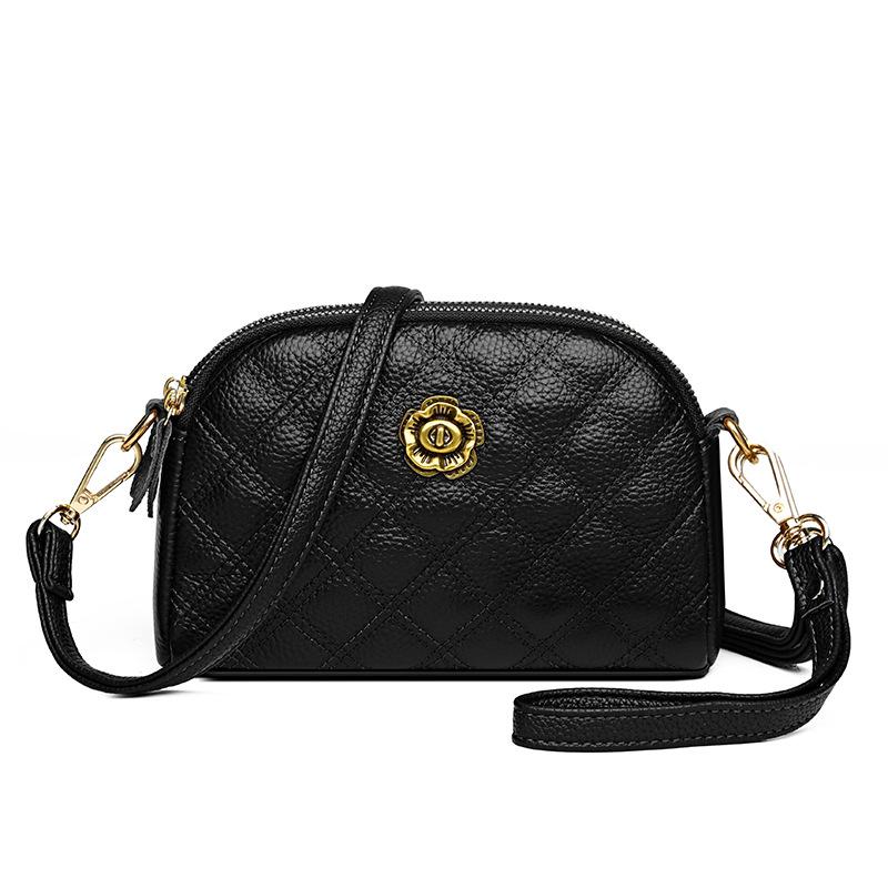 Genuine Leather Women's Bag Trendy Embroidered Thread Small Bag Single-shoulder Crossbody Bag Mobile Phone Bag