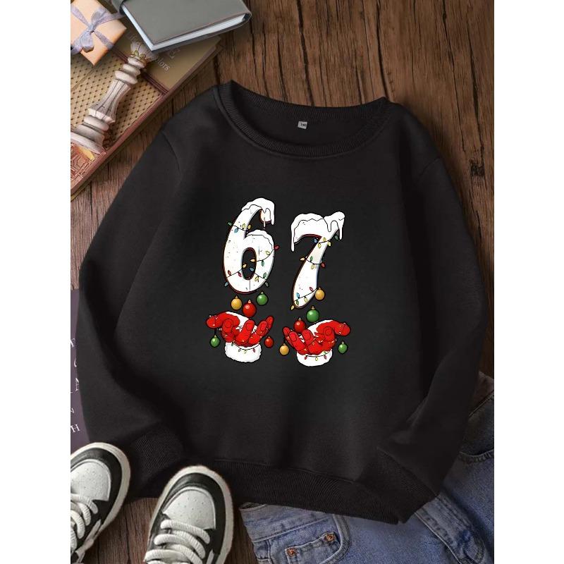 European sizes New Comfortable Kids' Round Neck Sweatshirt, Casual Trendy Fashion, Cute Six Seven Print Top for Ages 3 and Up