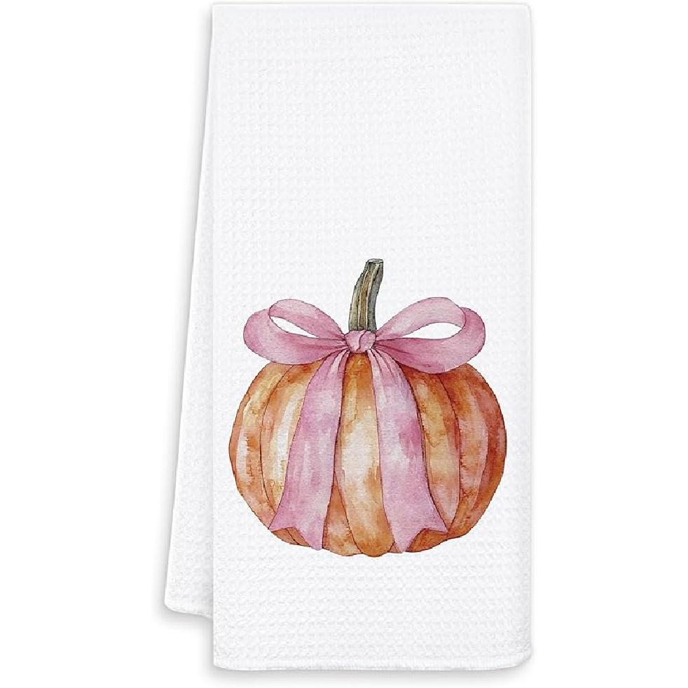 Fall Pumpkin Cow Kitchen Towels, Rustic Farm Animal Floral Pumpkin Dish Tea Towel for Kitchen Decor, Farmhouse Fall Autumn Hand Towels for Bathroom