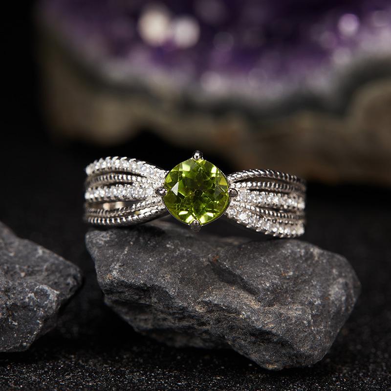 Premium Lace S925 Sterling Silver Natural Colored Treasure Ring Light Luxury Open Ring Does Not Fade Women