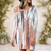 Women Plus Size One Shoulder Long Sleeve Printed Striped Bodycon Mini Dress