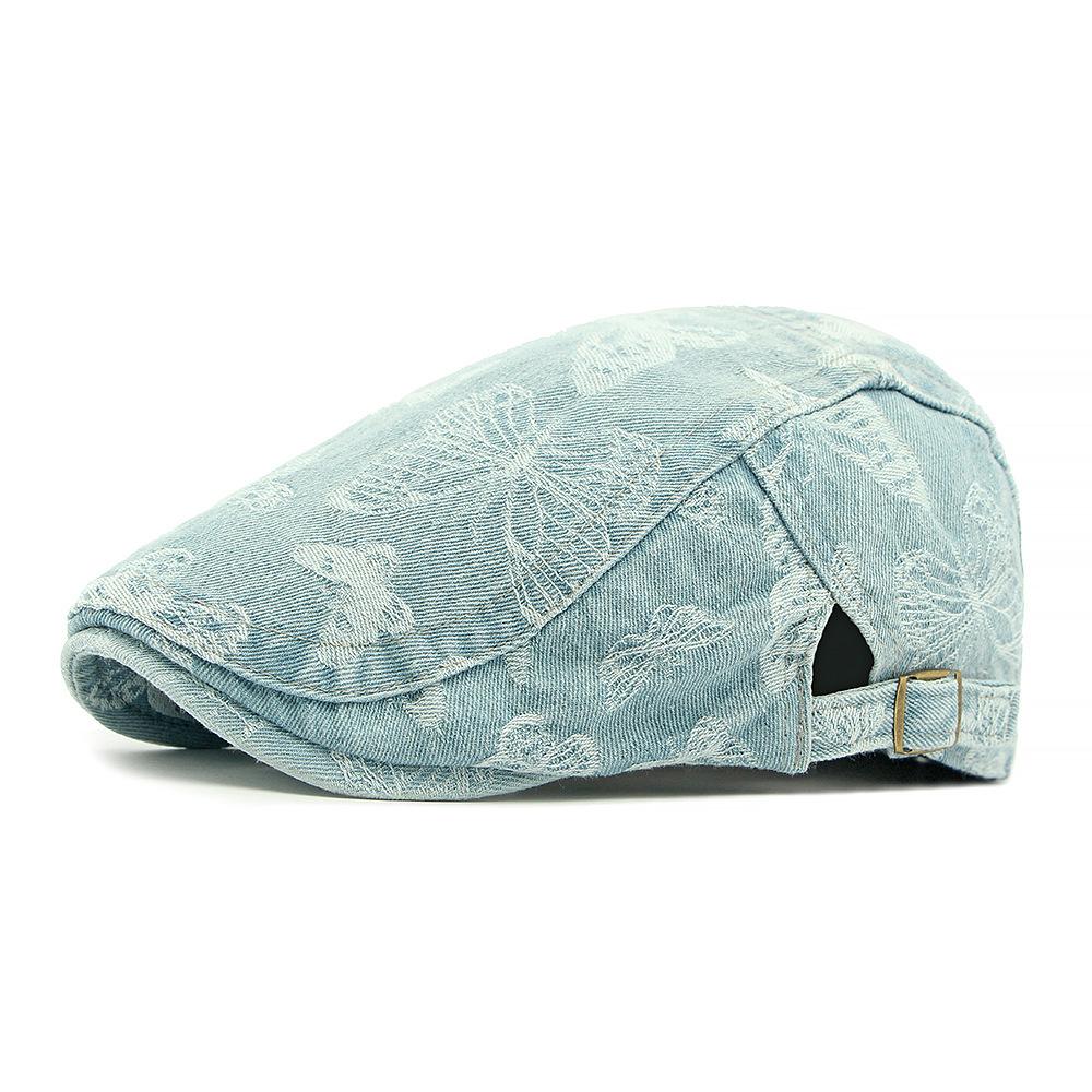 Denim Beret Women's British Vintage Forward Hat Sunscreen Sun Hat Jacquard Butterfly Cap