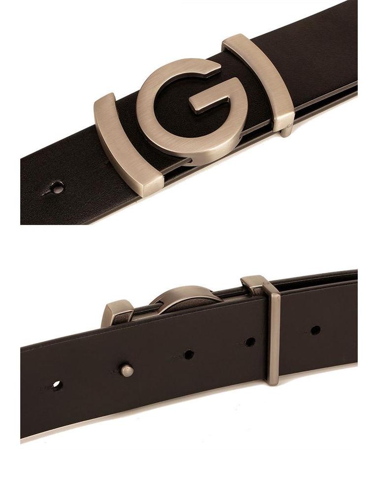 Men's Smooth Buckle Vegetable Tanned Leather Belt, Adjustable Length