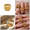 18k Gold-Plated Stainless Steel Square Ring: Trendy, Wide Band with Granular Texture