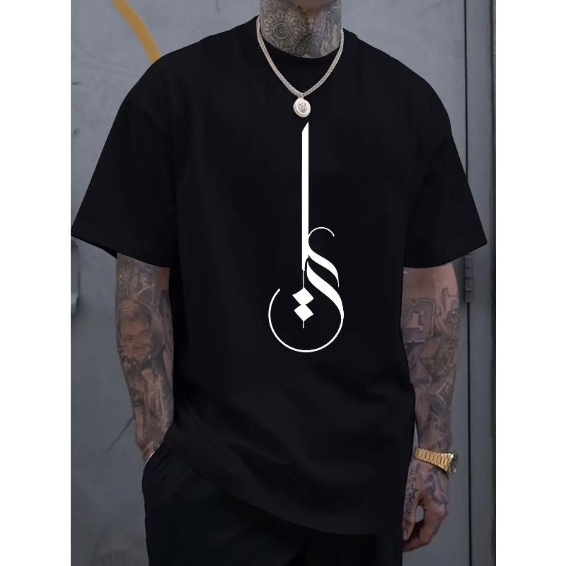 

Violin pattern printed men s round neck short T-shirt, simple and fashionable T-shirt,comfortable and breathable casual sports top suitable for spring 4XL чорний