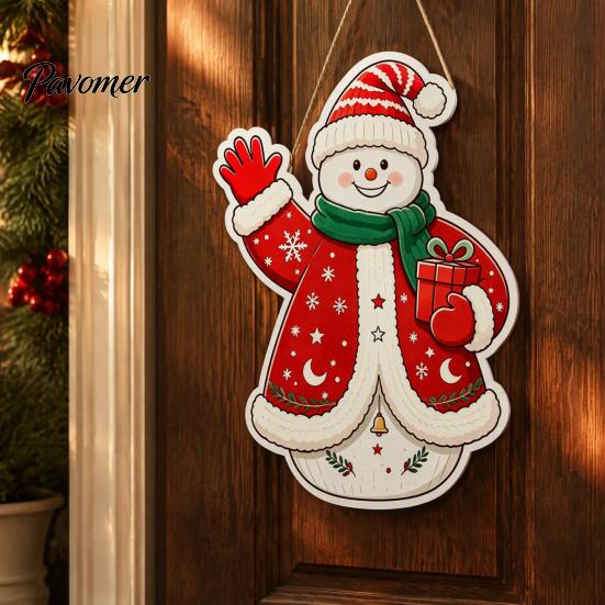 Winter Home Decor Wooden Christmas Hanging Pendant, Cartoon Welcome Sign for Front Door, Holiday Shop Decorations Wall with Cute