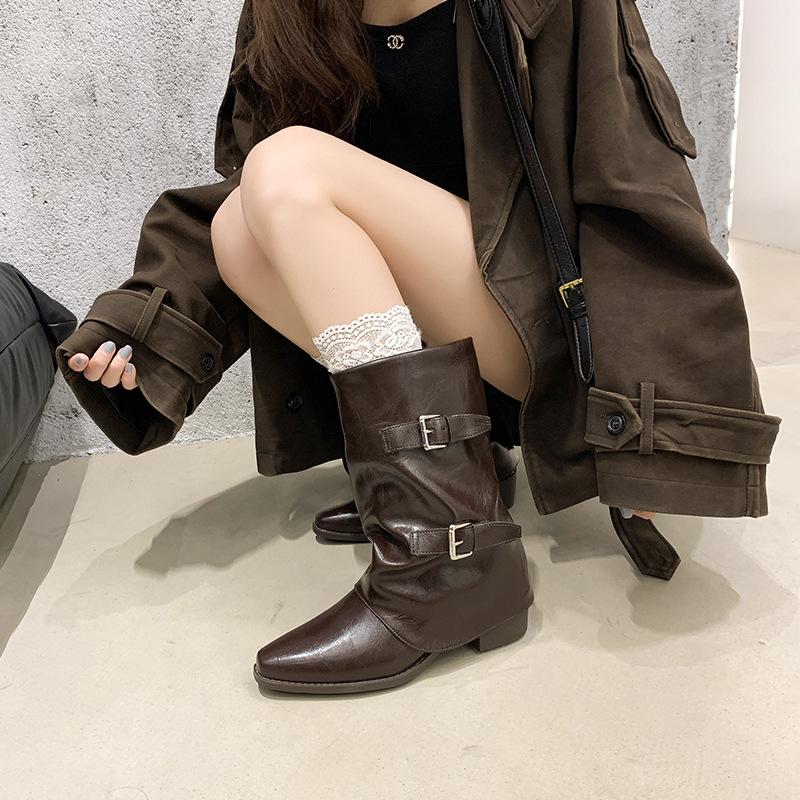High Heel Martin Boots Women's Skinny Boots 2025 Autumn and Winter New Pointed Spice Girls Pile Pants Tube Thick Heel Super Fire Small Short Boots