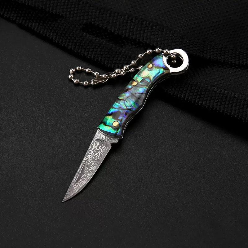 Mini Pocket Knife Shell Acrylic Keychain Pendant With Leather Cover Cleaver Blade Cutter Outdoor Tool Portable Folding Knife