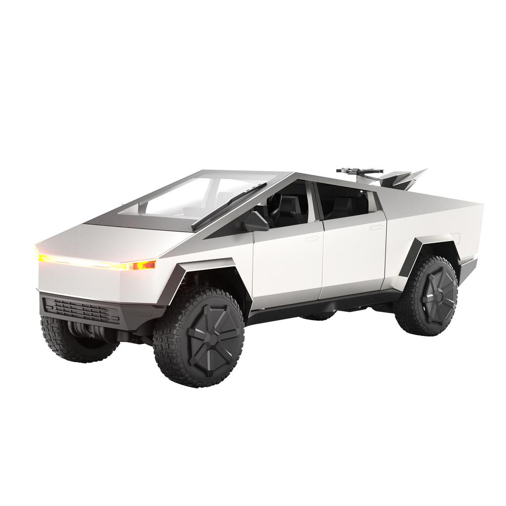 Cyber Truck Toy, 2.4GHz Remote Control Alloy Vehicle with Motorcycle and LED Lights, Model Pickup Tr