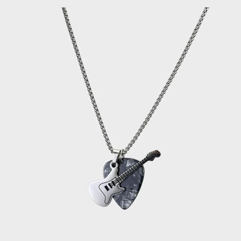 

Hip-hop Guitar Pick Pendant Necklace Punk Titanium Steel Guitar Chain Choker Trendy Vintage Electric Guitar Sweater Chain Boys сірий колір