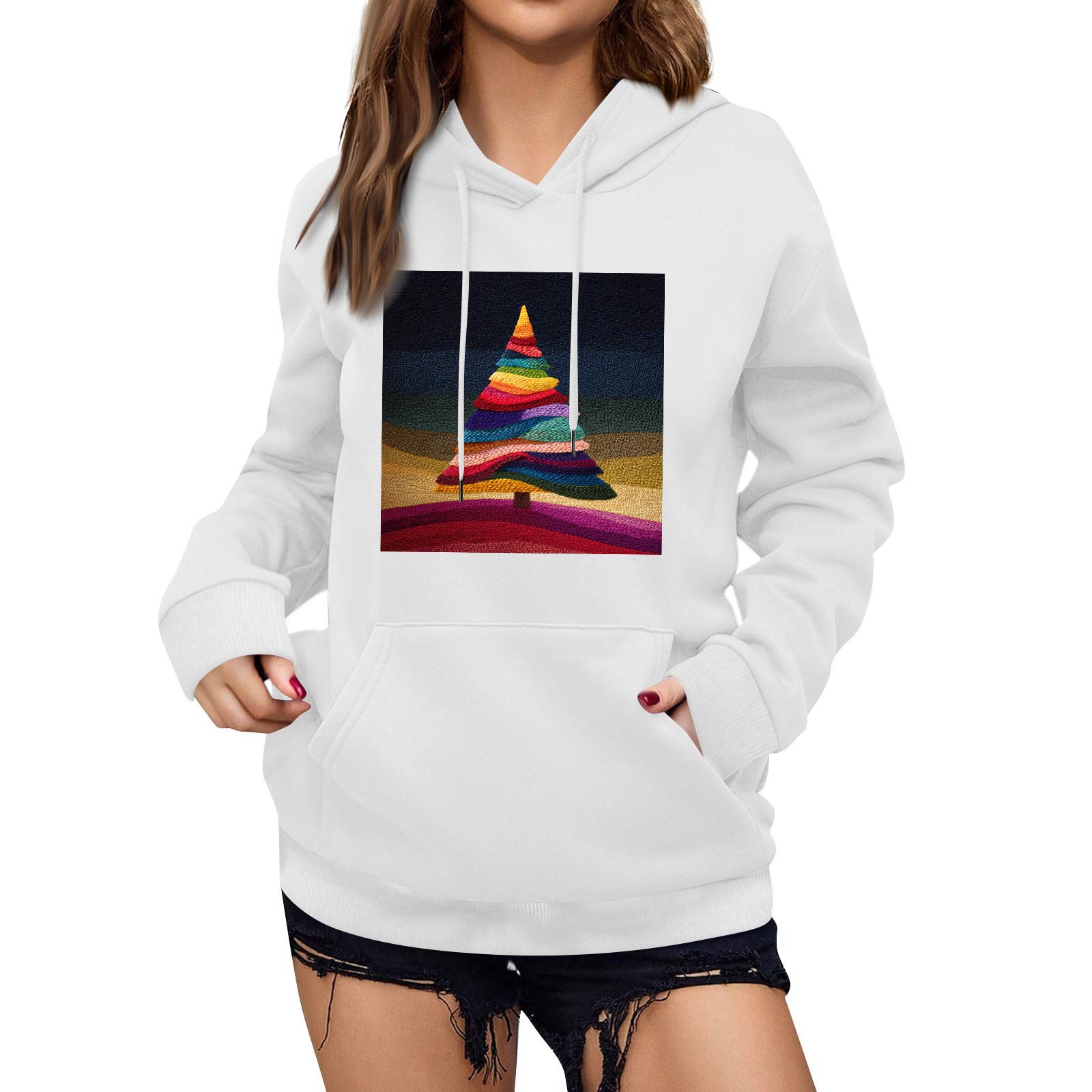 

Женская зимняя рождественская толстовка с капюшоном, флисовая, с длинным рукавом L белый