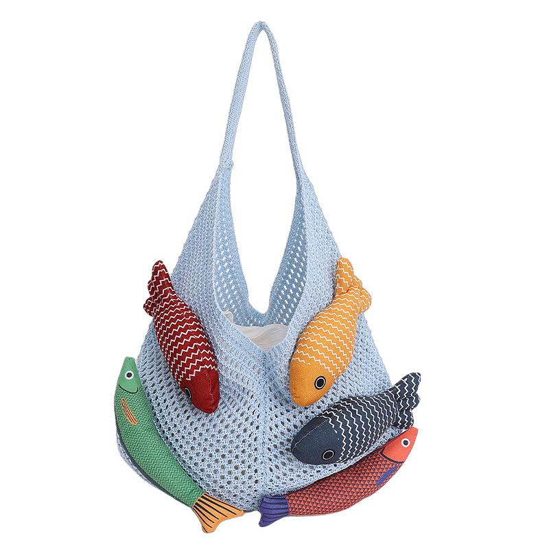 Design Sense Bag Women's Knitted Wool Knitted Splicing Vacation Leisure Portable Shoulder Tote Large Bag