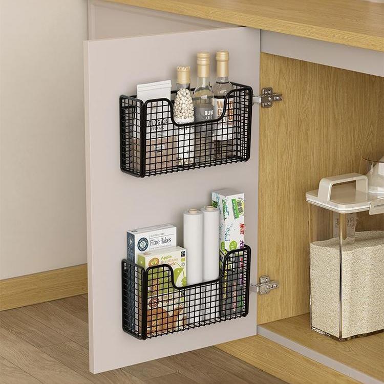 Punch-free Kitchen Cabinet Door Storage Box Iron Rack Wall-mounted Cabinet Plastic Wrap Rack Bathroom Refrigerator Rack Shelf