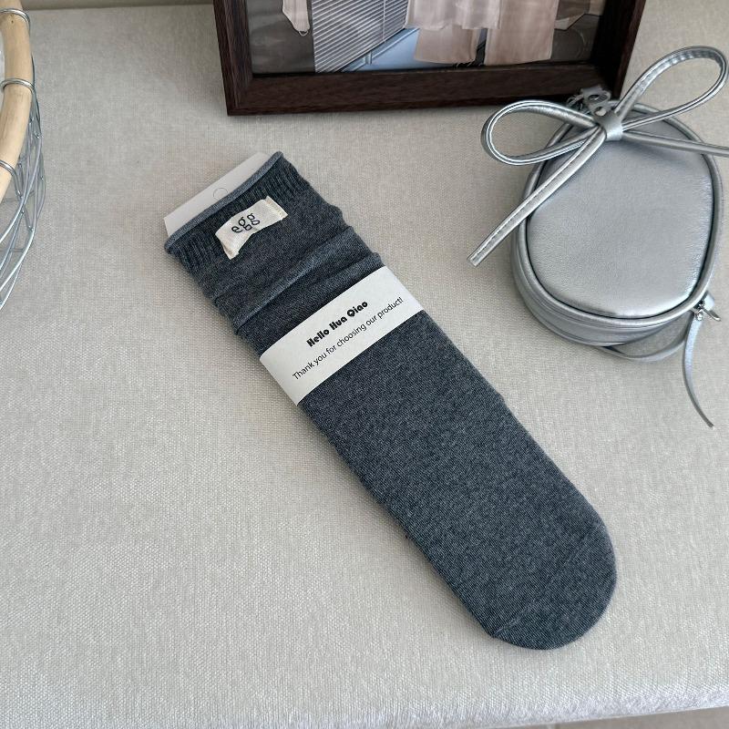 Women's New Autumn Cloth Standard Solid Color Curled Loose Mouth Boneless Drum Pile Cotton Socks