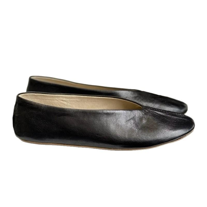 Cowhide version~ niche new simple round head soft leather grandma shoes French versatile one-pedal comfortable flat-soled single shoes