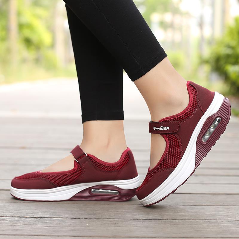Women Tennis Shoes Hook Loop Air Cushion Shoe Non Slip Sole Breathable Female Casual Increase Footwear Outdoor Walk Sneakers