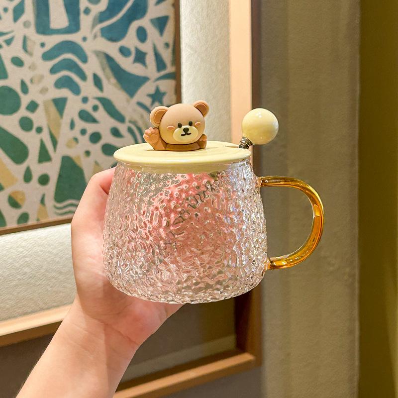 Hochwertiges süßes Bärenglas mit Deckel Löffeltasse für Mädchen zum Wassertrinken Becher mit großer Kapazität Kaffeetasse für Paare
