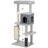 132cm Cat Tree W/ Scratching Posts, Pad, Cat Bed, Cat House, Jumping Platform, Grooming Brush, Anti-Tip Kit, Light Grey