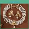 Fashionable Gold Small Bee Necklace And Earring Set With Layered Pearl Design For Women