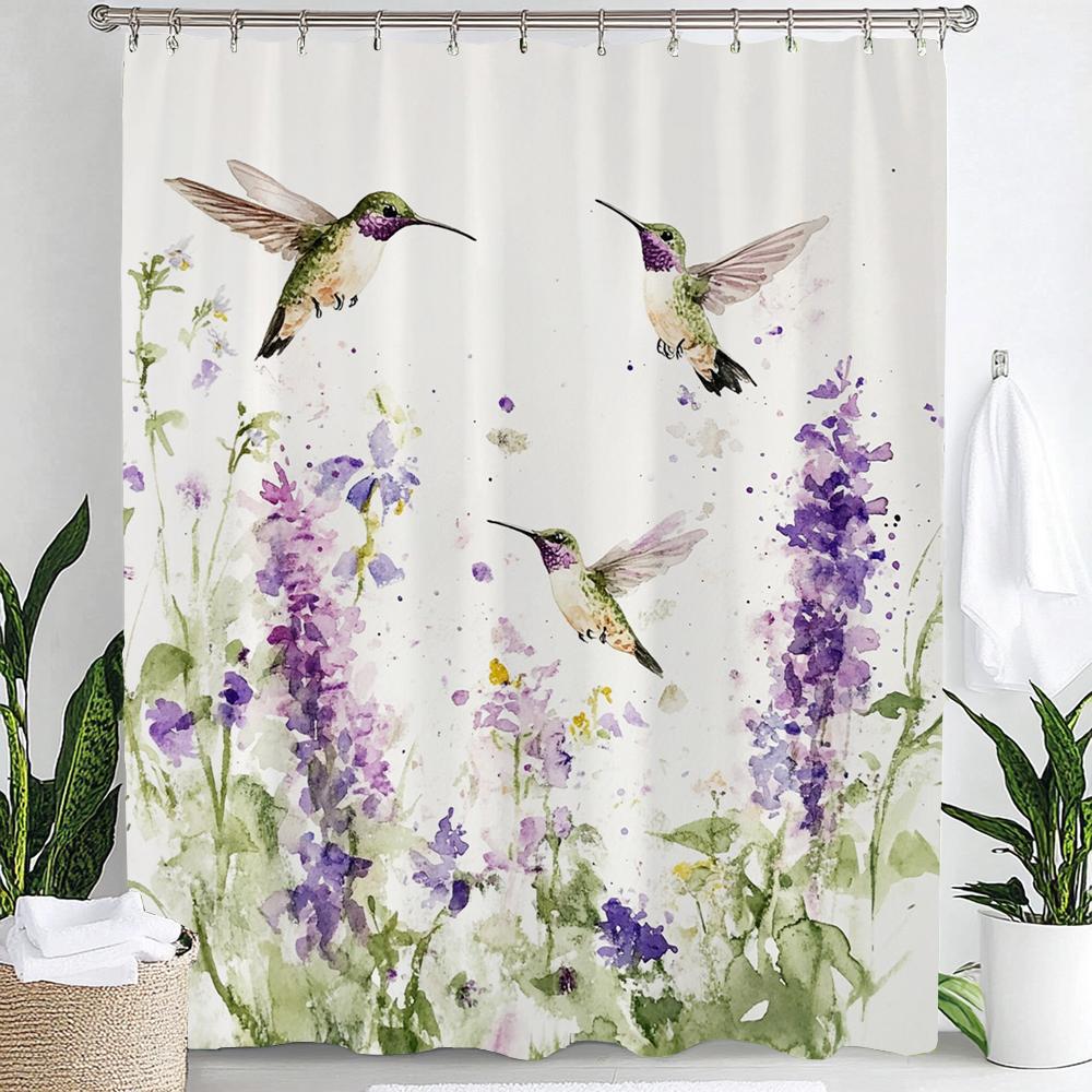 Watercolor Botanical Floral Leaf Shower Curtain, Floral Bathroom Decorative Shower Curtain, Print Fabric Home Curtain with Hooks