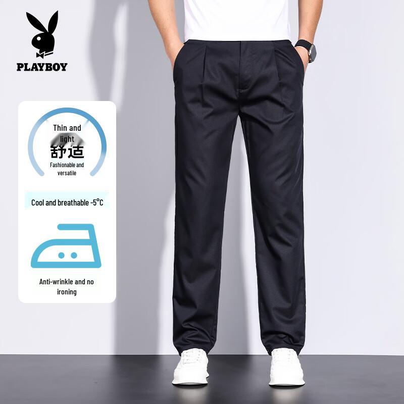 PLAYBOY Men s Lightweight Business Casual Straight-Leg Pants 28