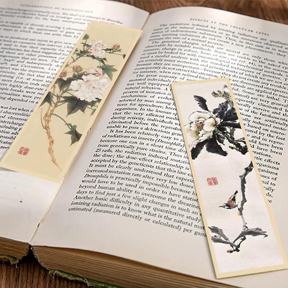 30pcs Chinese Landscape Painting Bookmark Style Flowers Paper Bookmarks Painting Cards Retro Paper Gift Bookmark Annotation Card