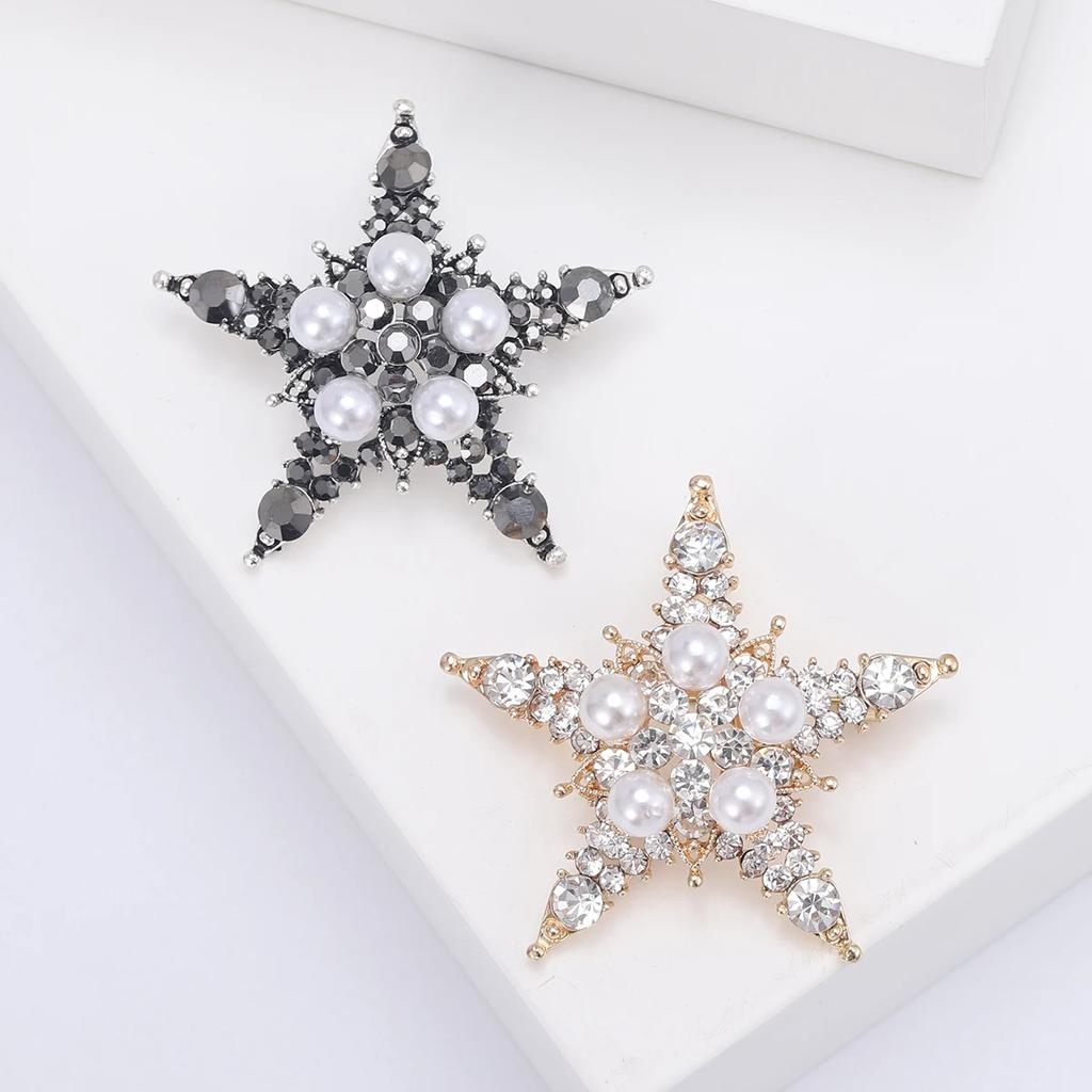 Rhinestone Pentagram Pins for Women Unisex Pearl Star Brooches Event Party Backpack Decoration Clothes Accessories