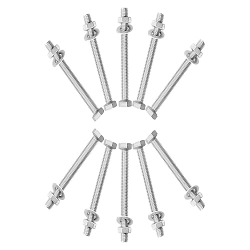 Ohamtes 10-Piece Set of 304 Stainless Steel M6 X 45mm Hex Head Bolts and Screws, Strength Grade A2-70 (Grade 5.8), Fully Threaded, Plain Finish