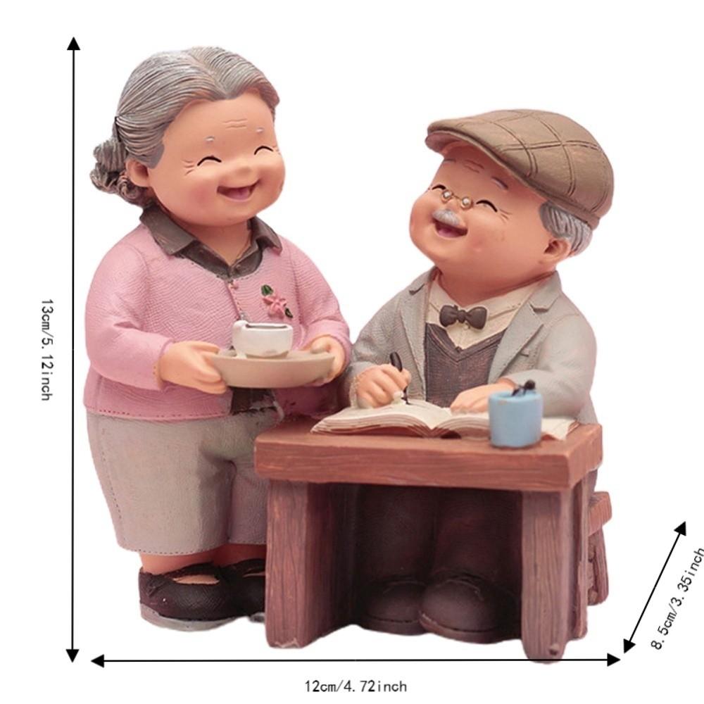 Colorful Elderly Couple Resin Figurine Couple Anniversary Tabletop Decor Study Desk Display Piece