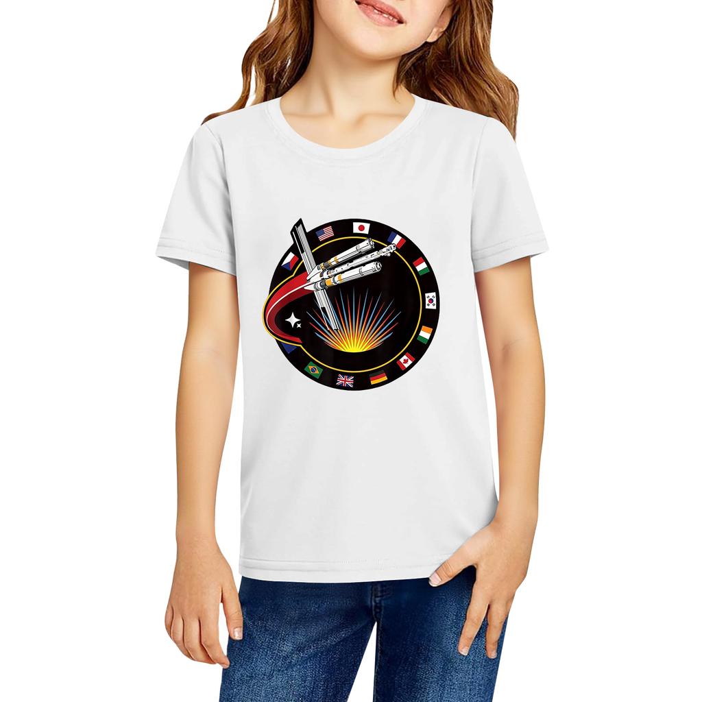 Fashionable Round Neck Short Sleeve Work Clothes Printed Tops For KID Summer Tops